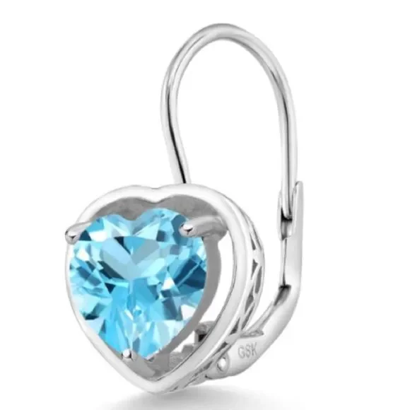 925 Sterling Silver with 3.00 Cttw 7MM Swiss Blue Topaz Heart Leverback Earrings